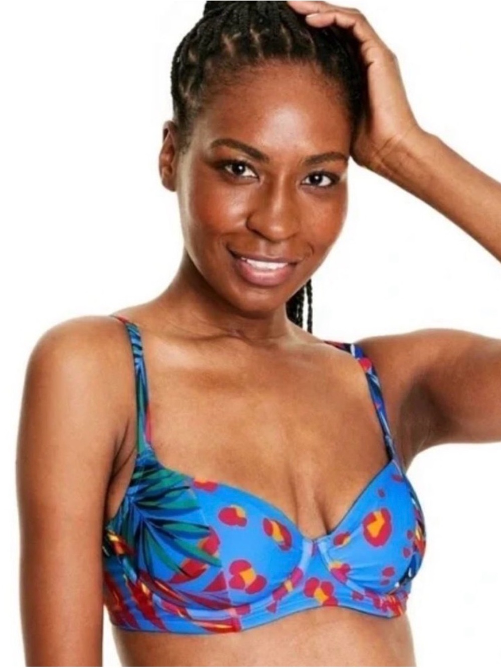 Tabitha Brown Underwired Bikini Top Blue Multicolor Tropical Wide Straps 22W